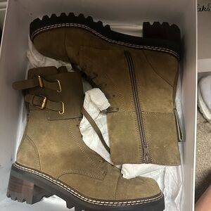 Chloe Olive Calf Suede Combat Boots